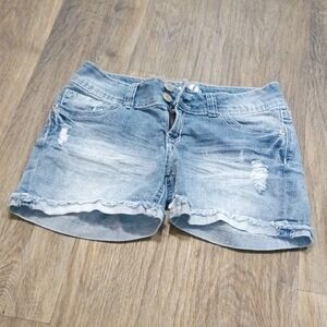 Light Blue Distressed Denim Jean Shorts